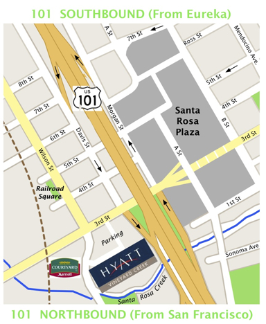 map to vineyard creek hyatt at third street exit from u.s. 101